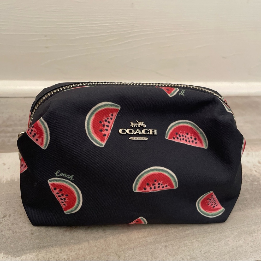Coach Black Cosmetic Pouch with Red & Green Watermelon Print - Picture 2 of 12